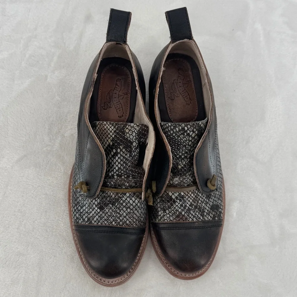 Freebird Mabel Oxford Leather Shoes Black Multi Snakeskin , Size 8 - MSRP $215